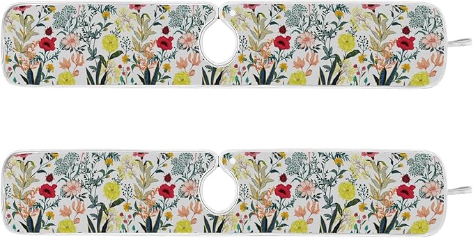 Kitchen Faucet Absorbent Mat,Summer Blooming Flower Water Splash Guard for Sink, Faucet Drip Catcher Thicken Sponge Microfiber Faucet Water Catcher Mat Sink Absorbent Mat for Kitchen 30x5in 2 Pack