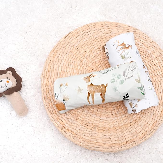 PHF Soft Bassinet Sheet Set, 2 Pack Silky Comfy Breathable Cradle Sheets for Baby Boys Girls, Univeral Fit for Most Oval Rectangle Cradle and Bassinet Mattress/Pad, Woodland