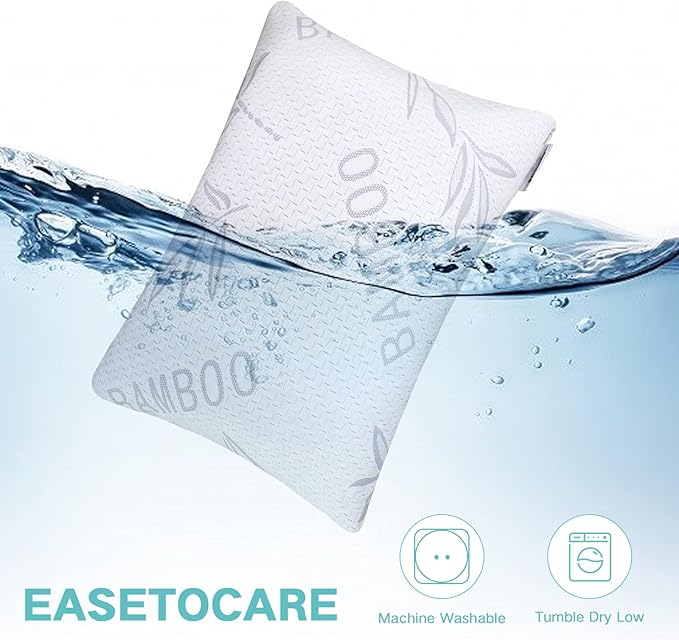 JJDANFILL Rayon Derived from Bamboo Pillow Queen Size Set of 2 - Machine Washable Bed Pillows for Sleeping for Back, Stomach and Side Sleeper - Firm Shredded Memory Foam Pillows 20 * 30in