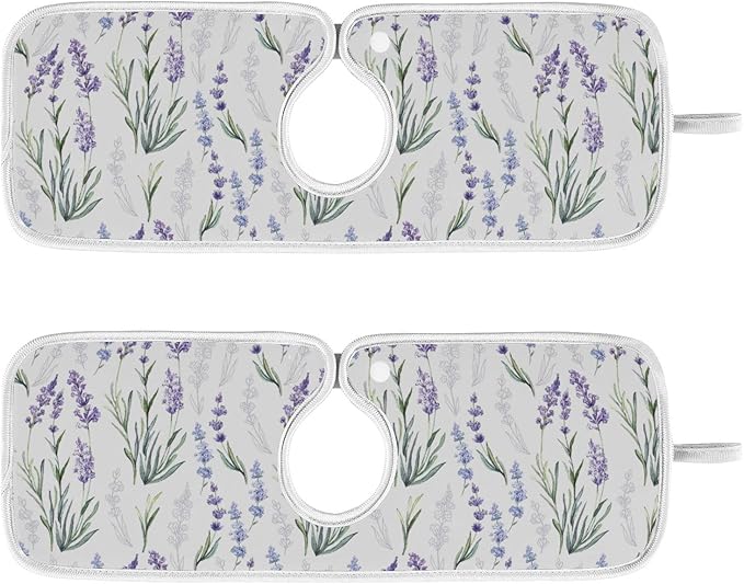 Kitchen Faucet Absorbent Mat,Lavender Flower Water Splash Guard for Sink, Faucet Drip Catcher Thicken Sponge Microfiber Faucet Water Catcher Mat Sink Absorbent Mat for Kitchen 23x5in 2 Pack
