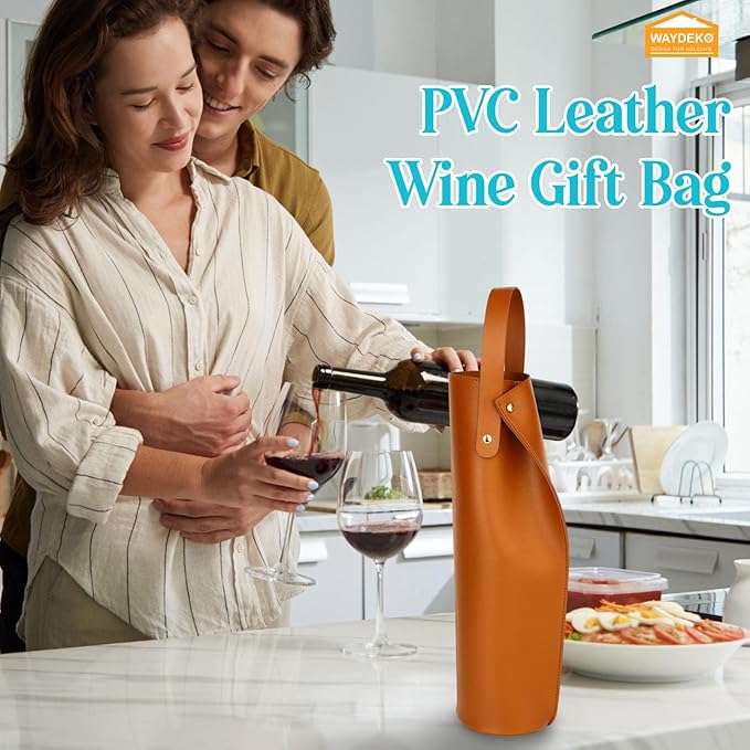 Wine Gift Bag, Reusable PVC Leather Wine Tote Carrier, Double Layered bag, Birthday Bridal Showers Holiday Gifts