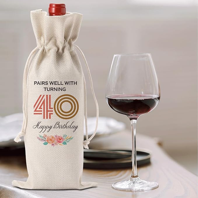 Funny 40th Birthday Gifts Women Men Wine Bag, Happy Anniversary 40th birthday Party Decorations Men Woman Wine Bags, 40 Year Old Birthday Gifts for Women Men Wine Bottle Bag