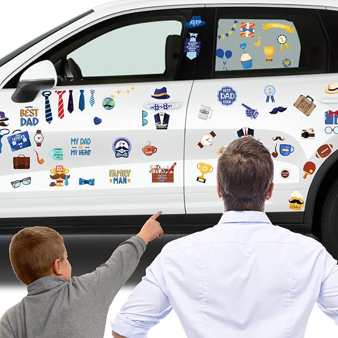 Father Dad Birthday Decoration Window Sticker 8 Sheet 84pcs Door PVC Static Film Sticker, Express Kids Love for Dad Decals Papa Birth Party Decoration for Home Room Car SUV Van Refrigerator