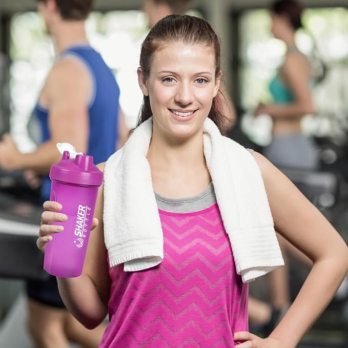 Shaker Bottle, 600ml Classical Protein Shaker Cup with Mixing Ball for Smooth blending, Leak-Proof GYM Workout Water Bottles for protein& Smoothie Shake,Bpa Free (20oz / Purple)