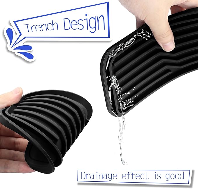 Waziaqoc 2 Pcs Refrigerator Drip Tray, Drip Catcher for Water Tray, Non-slip Silicone Dispenser Drip Collector for Drainage(Black)