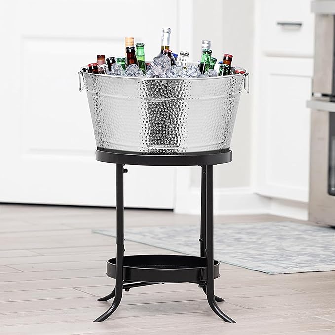 Large Ice Buckets with Handles, IKAYAS Beverage Tub with Scoop and Tongs for Cocktail Bar Mimosa Bar Supplies, Champagne Bucket Beer Bucket, Silver