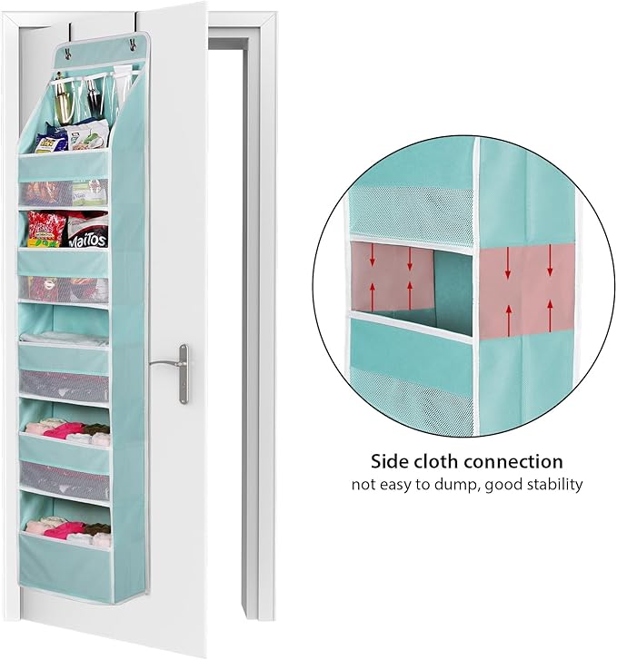 Univivi Door Hanging Organizer Nursery Door Hanging Storage Closet with 5 Large Pockets and 3 Small PVC Pockets Over Door Organizer for Cosmetics, Toys and Sundries (Blue)