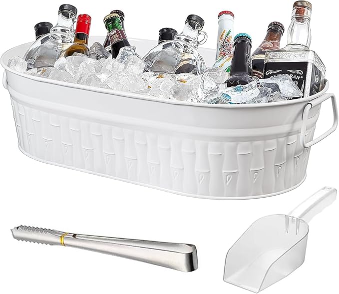 Large Ice Buckets for Parties, IKAYAS Galvanized Metal Ice Bucket Ice Tub with Scoop for Cocktail Bar Mimosa Bar Supplies, Large Champagne Bucket Beer bucket Metal