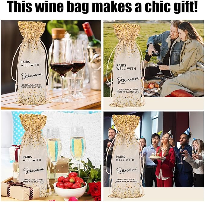 CVYW Wine Accessory Sets 325 Retirement Gifts Congratulations Gift Wine Bag Retired Gifts for Women Men Friend Coworker Grandma Bestie Lady Ideas for Retirement Wine Bags Christmas Birthday