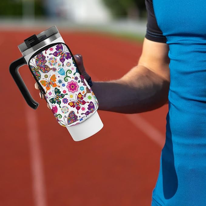 Galaxy Mandala Water Bottle Pouch for Stanley Cup 40oz 30oz,Personalized Gym Purse for Men Women, Tumbler Pouch with Versatile Pocket Water Bottle Bag for Cards, Keys, Phone