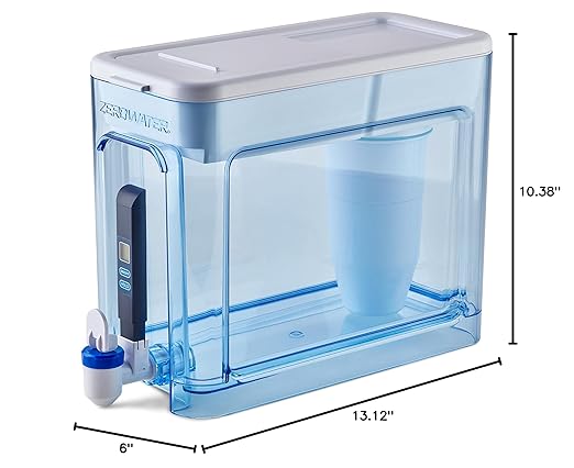 Culligan ZeroWater 32-Cup Ready-Read 5-Stage Water Filter Dispenser with 5-Stage 0 TDS Water Filter – IAPMO Certified to Reduce Lead, Chromium, and PFOA/PFOS