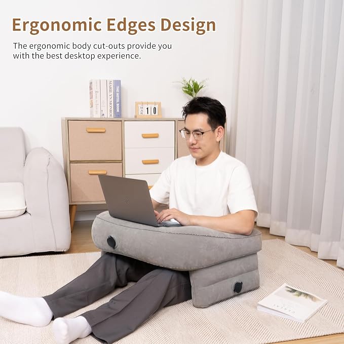 Inflatable Reading Pillow for Gaming Foldable Soft Lap Desk Pillow for Reading Working Gaming Pillow Lep for Bed, Arm Rest Pillow for Adult, Laptop Pillow for Lap in Bed Floor Sofa Couch Camping