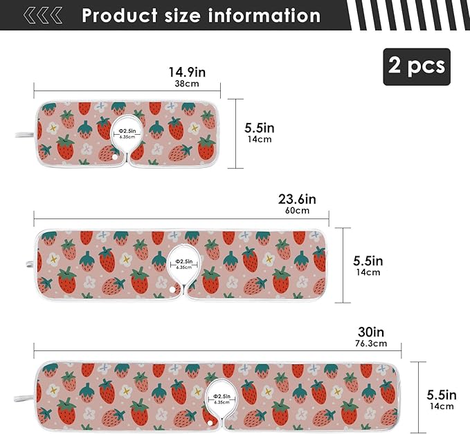 Kitchen Faucet Absorbent Mat,Strawberry Summer Berry Water Splash Guard for Sink, Faucet Drip Catcher Thicken Sponge Microfiber Faucet Water Catcher Mat Sink Absorbent Mat for Kitchen 14x5in 2 Pack