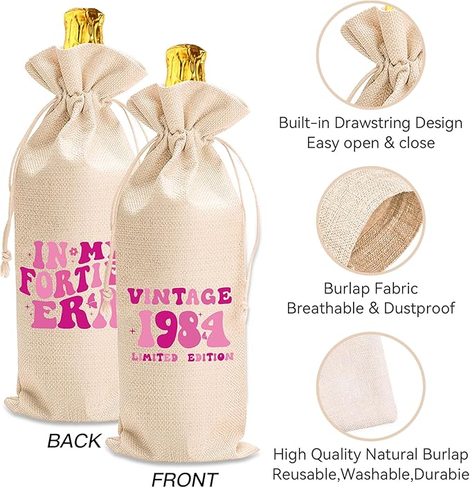 comfit 40th Birthday Wine Bag Gifts for Her,Double-Sided Wine Bag,40th Birthday Wine Bag,40th Birthday,Birthday Decorations,Wine Gift Bags