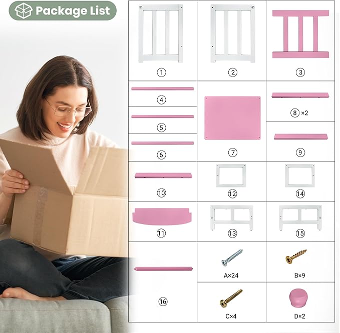 COSYLAND Kids Kitchen Step Stool, Toddler Standing Tower with CPC & FSC Certification, Removable Anti-Drop Railing Safety Rail Enjoys Unique Patented Design A Anti-tip Stable Structure Pink & White