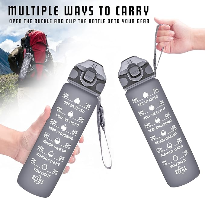 Enerbone 32 oz Drinking Water Bottle with Times to Drink and Straw, Motivational with Carrying Strap, Leakproof BPA & Toxic Free, Ensure You Drink Enough Water for Fitness Gym Outdoor