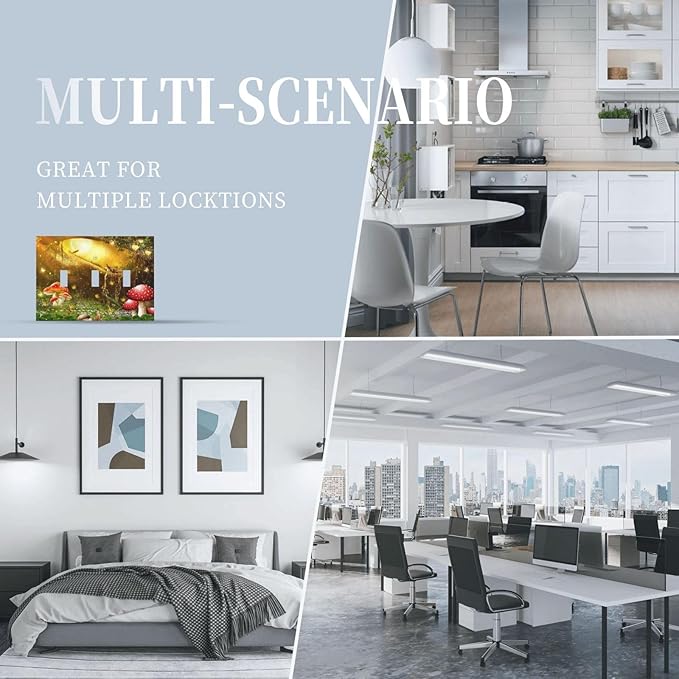 Red Mushroom Forest Fairy Moon Butterfly 3 Gang Bohemian Light Switch Covers Decorative Triple Toggle Wall Plate Electrical Faceplate Switchplate for Kidroom Nursery Bedroom Decor