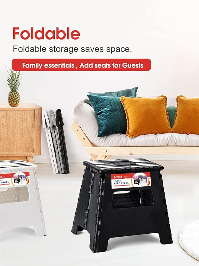 ACSTEP 13“ Folding Step Stool for Adults 1 Pack,Holds Up to 330 lbs, Thicken Plastic Folding Step Stool is Sturdy Enough to Support Adults and Safe Enough for Kids .Black