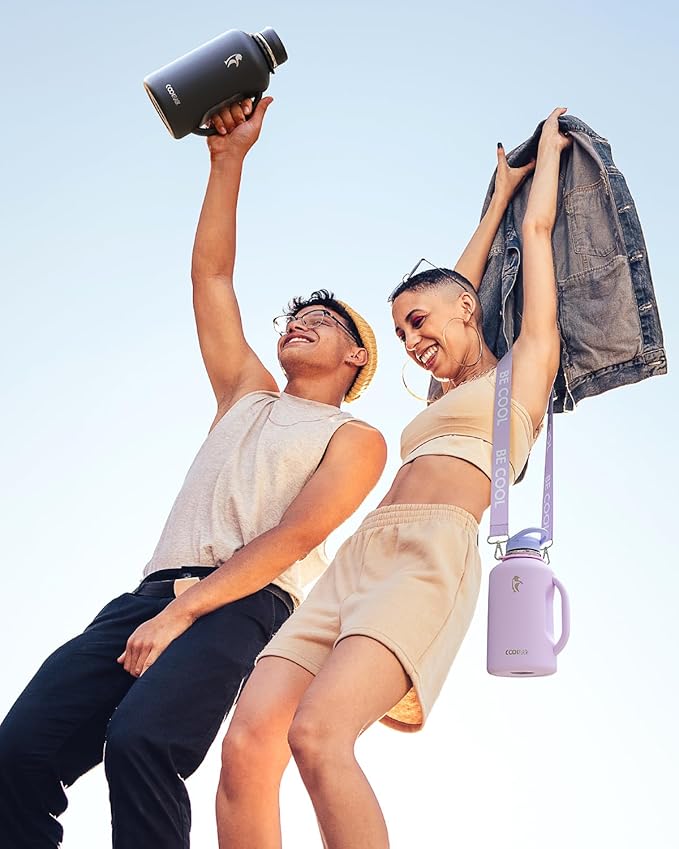 Half Gallon Water Bottle with Straw, Coolflask 64 oz Insulated Stainless Steel Water Jug With Handle Metal Double-Walled Vacuum Large Flask With Strap Leakproof, Keep Cold 48 Hrs Hot 24hrs, Lavender