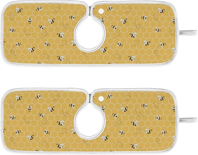 Kitchen Faucet Absorbent Mat,Bees Honey Honeycombs Water Splash Guard for Sink, Faucet Drip Catcher Thicken Sponge Microfiber Faucet Water Catcher Mat Sink Absorbent Mat for Kitchen 23x5in 2 Pack