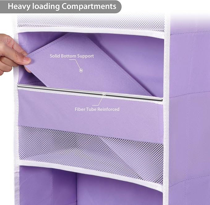 Univivi Door Storage Organizer Nursery Over the Door Organizer Baby Storage with 5 Large Pockets and 3 Small PVC Pockets for Cosmetics, Toys and Sundries (Purple)