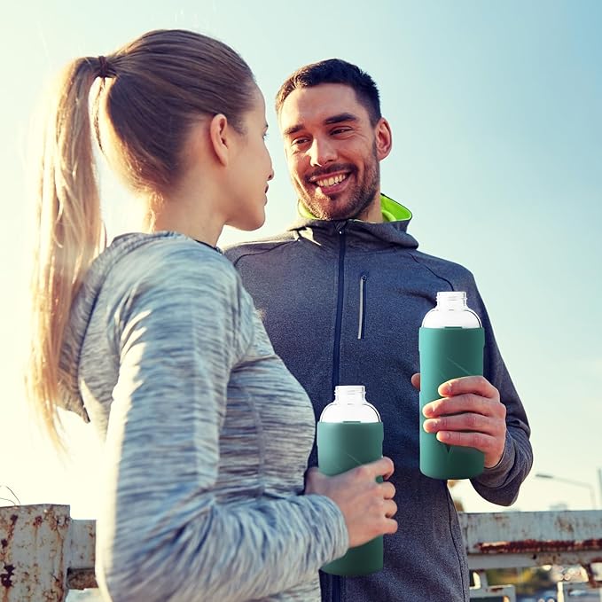 32 oz Borosilicate Glass Water Bottle BPA Free Reusable Glass Drinking Bottle with Silicone Sleeve and Stainless steel Lid