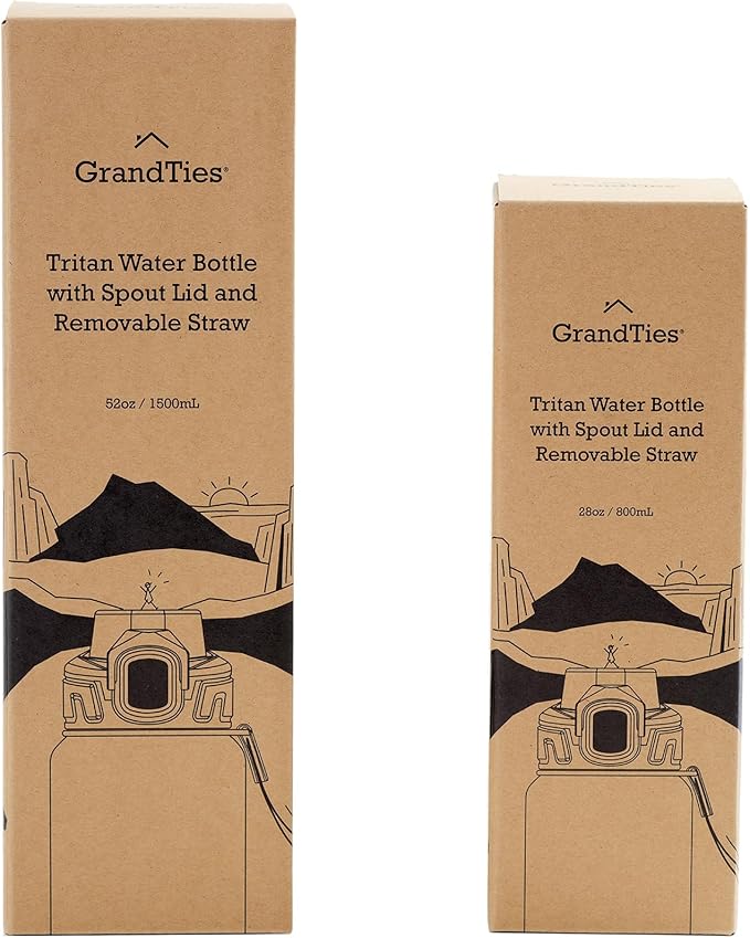 GRANDTIES Sports Tritan Plastic Water Bottle with Straw, Removable – Leakproof BPA Free Dishwasher Safe Travel Water Bottle with Strap for Gym, Outdoor, Fitness (Midnight Black, 28oz (800mL))