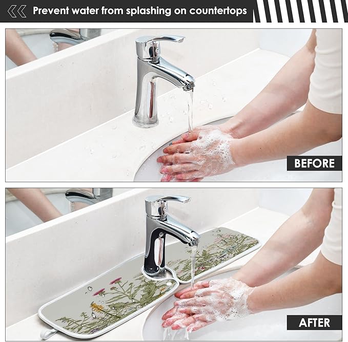 Kitchen Faucet Absorbent Mat Cleaning Pads Herbs Water Splash Guard for Sink Faucet Drip Catcher Thicken Sponge Microfiber Faucet Water Catcher Mat Sink Absorbent Mat for Kitchen 30x5in 2 Pack