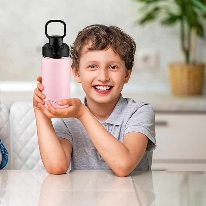 Kids Insulated Water Bottle with Straw,14oz Stainless Steel Water Bottle,BPA-free and Leak-proof,Double Wall Vacuum Water Flask for School,Gifts for Boys and GirlsοΌ14oz,PinkοΌ
