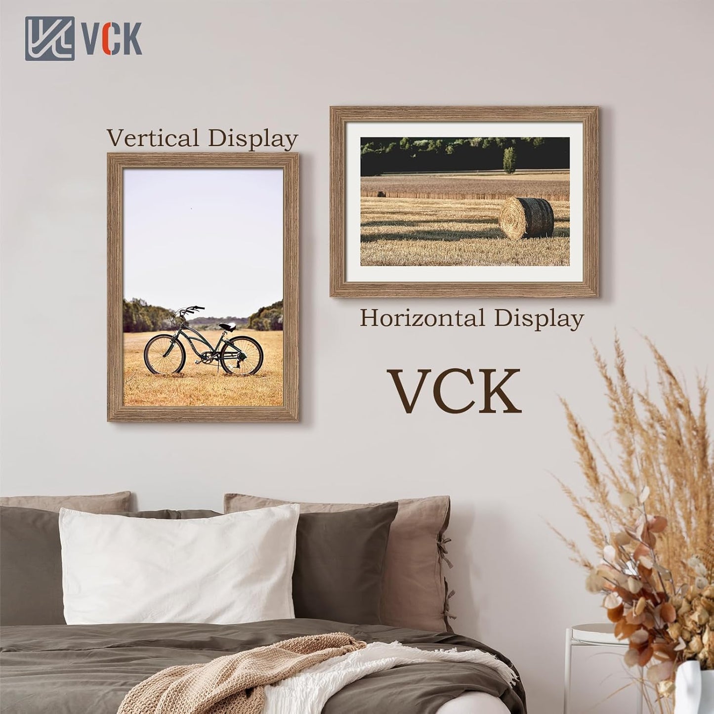 VCK 13x19 Picture Frame 3 Pack - Brown Walnut, Natural Textured Solid Wood Frame, Wall Gallery Frame