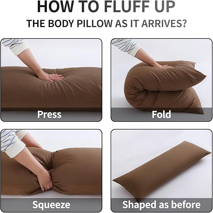 Memory Foam Body Pillow with Removable 100% Cotton Cover, Full Body Pillows for Adults, Large Long Bed Pillow for Sleeping, Firm & Supportive (20x54 inch, Brown)