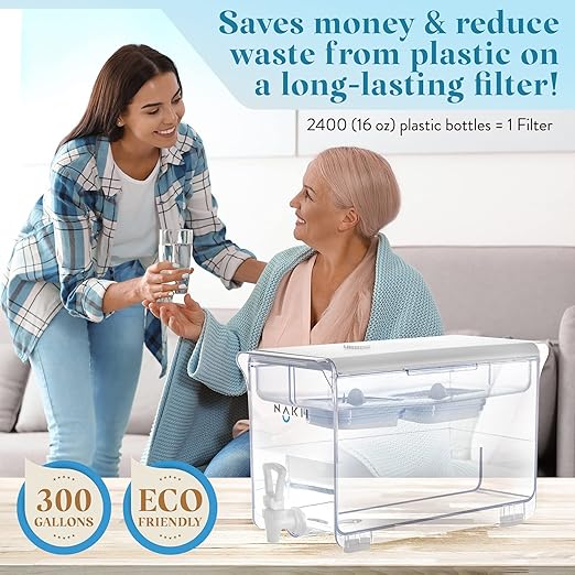 Nakii Water Filter Dispenser with 2 Filters - 18-Cup Water Dispenser with 300 Gallons Capacity Long-Lasting NSF-Certified Filters for Cleaner and Healthier Drinking Water - Faster Filtration, BPA-Free