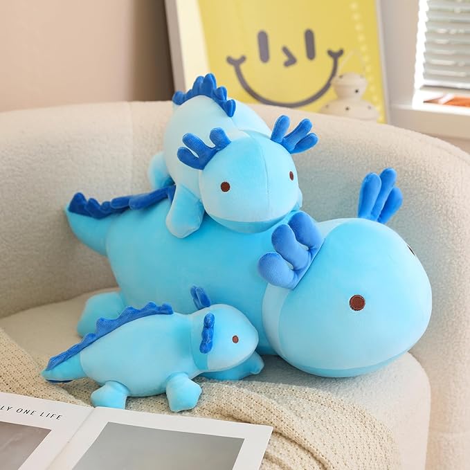 SQEQE Weighted Axolotl Plush Toy, Blue Axolotl Stuffed Animals Cute Axolotl Plush Pillow, Kawaii Weighted Stuffed Animals Gifts for Girls & Boys Age 3-12 (9.8" | 0.8 lbs, Blue Axolotl)