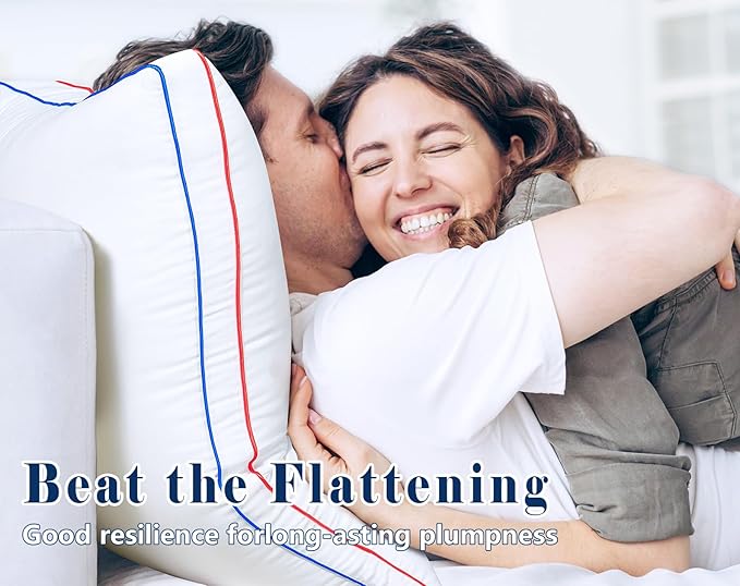 Pillows King Size Set of 2, Fluffy Bed Pillows for Sleeping, King Pillows 2 Pack with Hotel Quality, Medium Firm and Supportive Down Alternative Pillow for Side and Back Sleeper, 20" x 34"