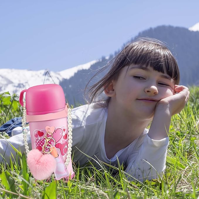 Water Bottle Accessories Set with Silicone Water Bottle Handle with Strap Hanging Charms Compatible with Stanley Cup(Pink)
