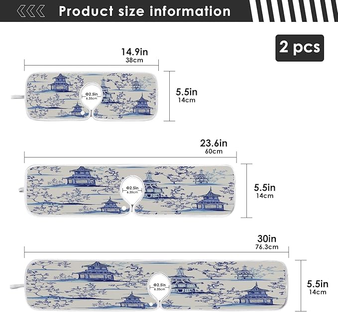 Kitchen Faucet Absorbent Mat, Ink Chinese Pagodas Trees Water Splash Guard for Sink, Faucet Drip Catcher Thicken Sponge Microfiber Faucet Water Catcher Mat Sink Absorbent Mat for Kitchen 23x5in 2Pack