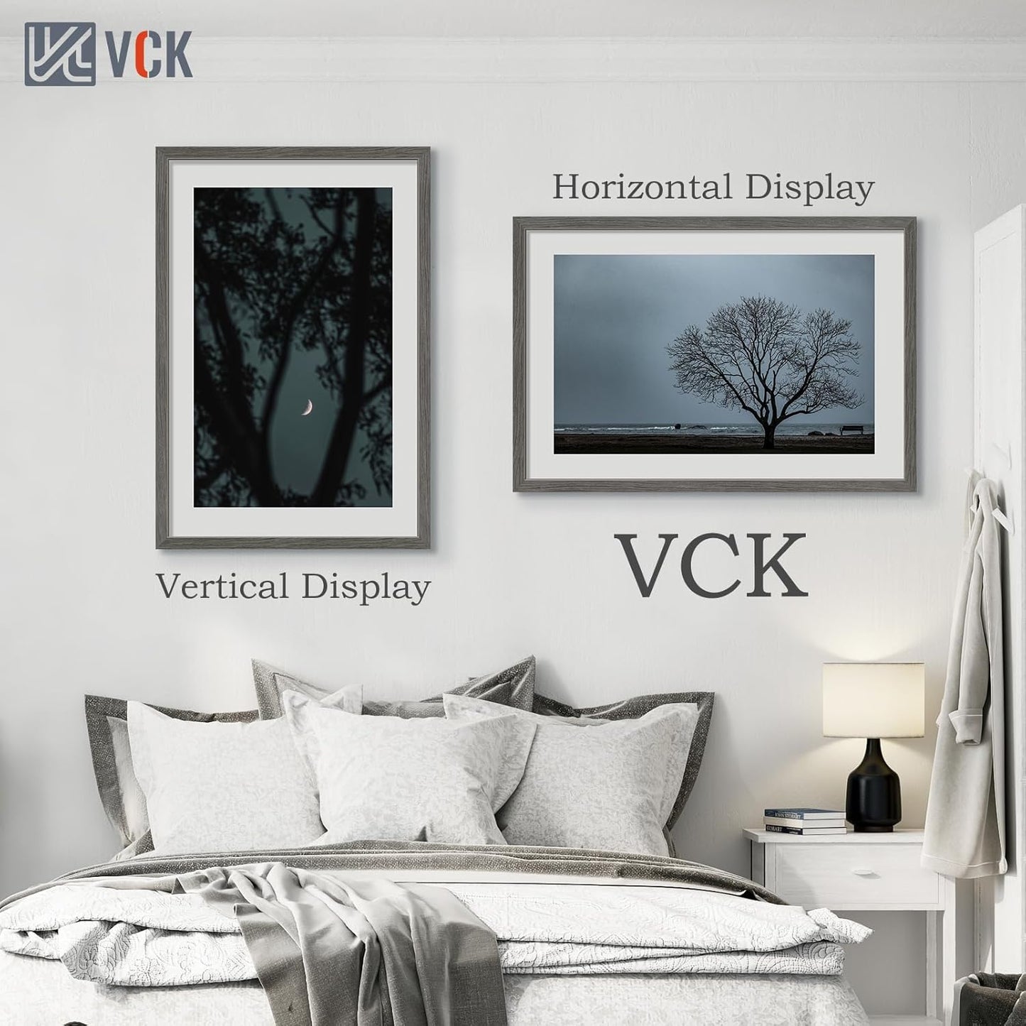 VCK 24x36 Poster Frame 3 Pack, Gray Solid Wood Picture Frame, Exclusive Wood Grain, Wall Mounting Hanging