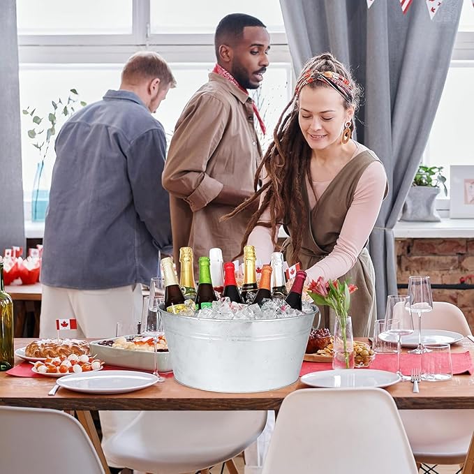 Metal Galvanized Beverage Tub, 2 PCS Large Ice Buckets for Parties, 3.5 Gallons Drinks Champagne Beverage Tub for Cocktail Bar, Wine, Beer, Soda