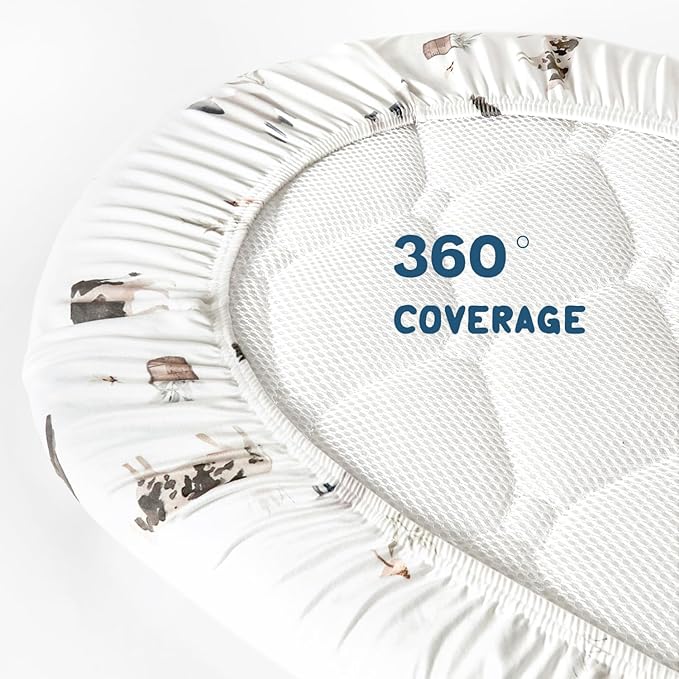 Stretchy Ultra Soft Fitted Bassinet Sheet Set 3 Pack, Universal Fit for Bassinets Baby Cradle Moses Basket Oval Rectangle Mattress Safe and Snug, Cute Watercolor Cows and Birds Print