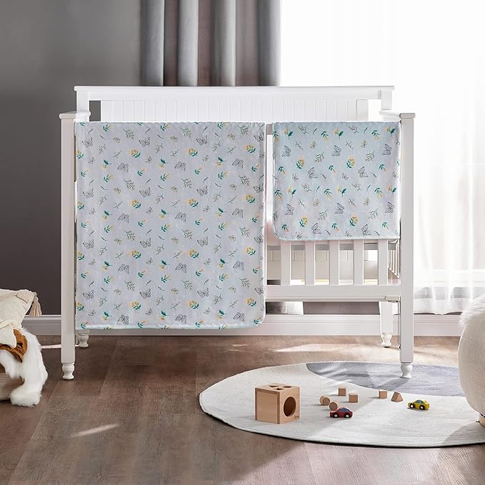 DaysU Silky Micro Soft Plush Baby Blankets for Girls with Print Floral Pattern and Soothing Raised Dots, Double Layer Bed Throws for Baby Crib, Butterfly Floral, Mint Green, 30x40 Inches