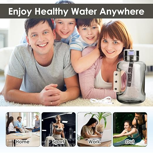 Hydrogen Water Bottle, 50 OZ Portable Hydrogen Water Bottle Generator Machine Hydrogen Rich Ion Hydrogen Water Ionizer for Home Sport Travel Exercise Gift (Black)