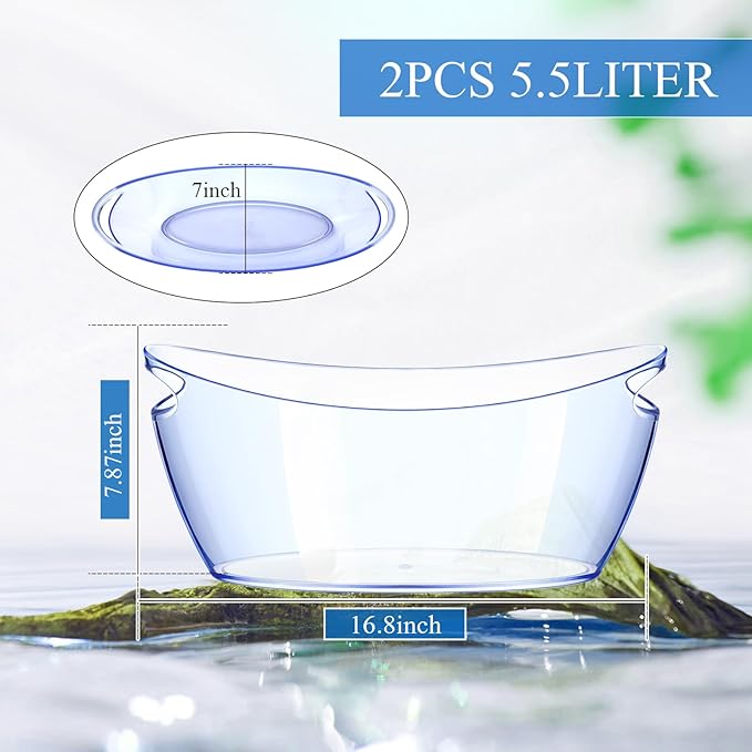 Ice Bucket 2 PCS,Acrylic Ice Buckets for Parties, Mimosa Bar Supplies Beverage Tub and Scoops for Champagne Beer Sparkling Wine Cocktails(5.5L)Extra Large Model (Blue)