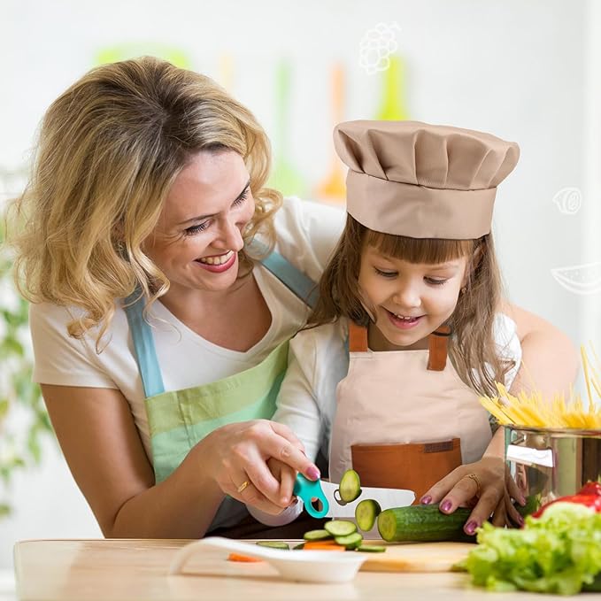 Kids Knife Set for Real Cooking with Educational Ring & Adjustable Apron & Chef Hat- Children Training Knife with Educational Ring-Blue