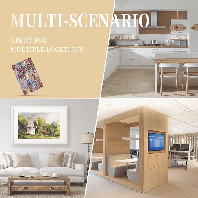 Morocco Talavera Mexican Tiles Printed Colroful Mandala 1 Gang Light Switch Covers Single Toggle Wall Plate Decorative Switchcover Electrical Switchplate for Kitchen Bathroom Bedroom Decor