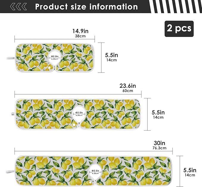 Kitchen Faucet Absorbent Mat,Lemon Water Splash Guard for Sink, Faucet Drip Catcher Thicken Sponge Microfiber Faucet Water Catcher Mat Sink Absorbent Mat for Kitchen 30x5in 2 Pack