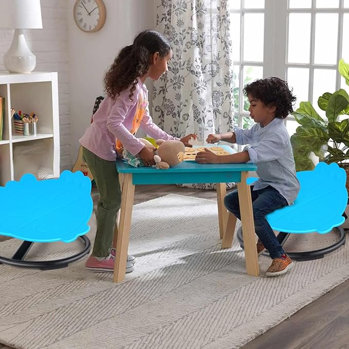 Sensory Chair for Kids, Spinning Chair for Autistic Kids, ADHD Swivel Chair Training Body Coordination, Metal Base Non-Slip Indoor and Outdoor Activity Toys (Blue)