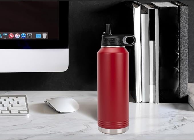 Elanze Designs Dog Dad Pawprint Red 32 ounce Stainless Steel Water Bottle With Straw