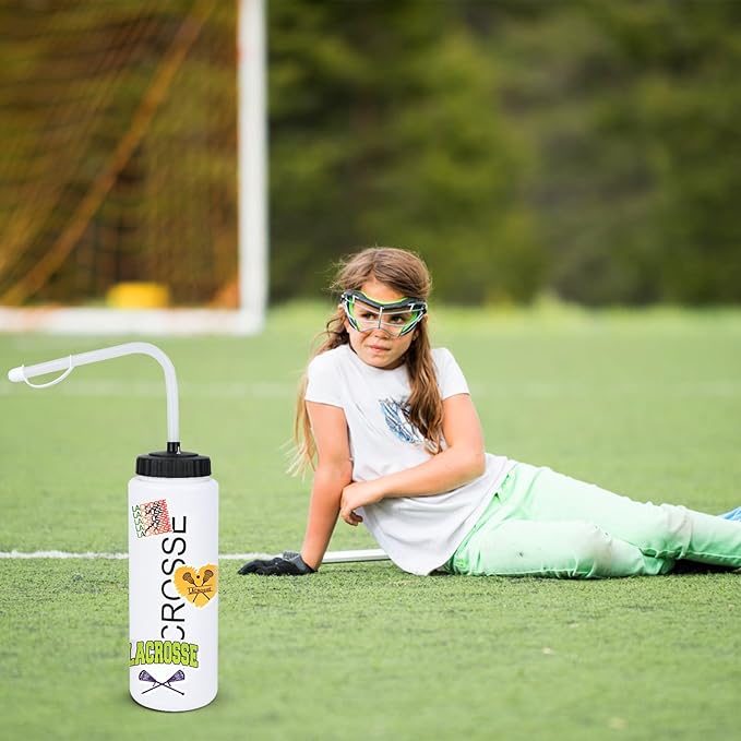 Lacrosse Gifts for Boys Gifts,Lacrosse Water Bottle with Long Straw and 50PCS Stickers Accessories Stuff for Player Lovers(1L,BPA,Squeeze)