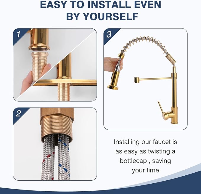 Kitchen Faucets Gold Kitchen Faucet with Pull Down Sprayer RV Kitchen Sink Faucet Stainless Steel Kitchen Faucet Single Hole Kitchen Faucet Sprayer Gold Sink Faucet Kitchen Modern Tall Kitchen Faucet