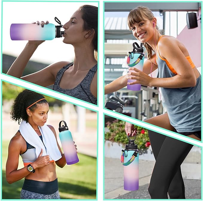 40oz Insulated Water Bottles with Straw and Paracord Handle, Metal Flask Bottle Keep Cold for Cold-48H Hot-24H, Double Vacuum Travel Thermo Mug with Carrying Pouch for Sports Hiking Cycling Running